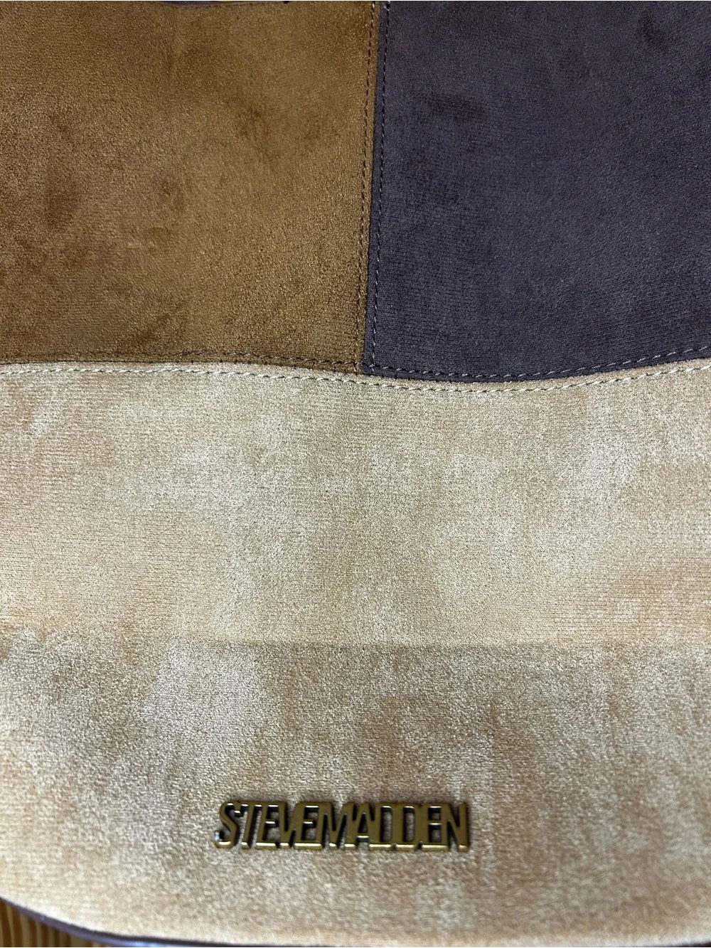 Steve Madden Two-Tone Tan & Dark Brown Suede Messenger Bag
